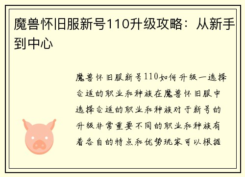 魔兽怀旧服新号110升级攻略：从新手到中心